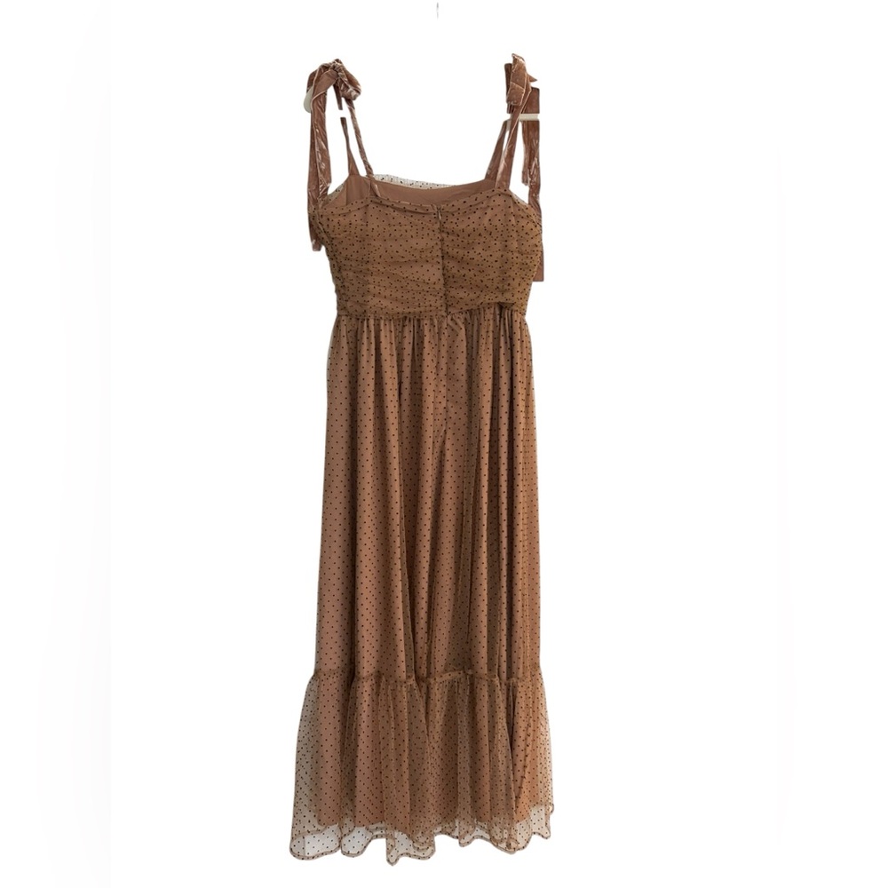 Entro Camel Polka Dotted Mesh Overlay Shoulder Tie Maxi Dress Medium Fairycore - Picture 10 of 16